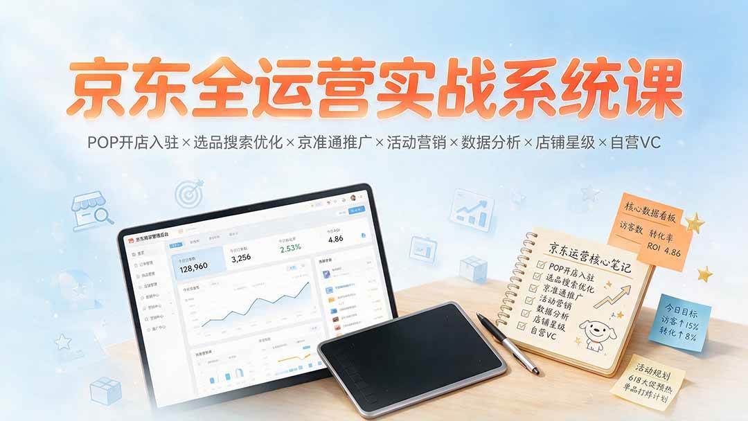 （19581期）京东全运营实战系统课：POP开店入驻×选品搜索优化×京准通推广×活动营销×数据分析×店铺星级×自营VC-985网创