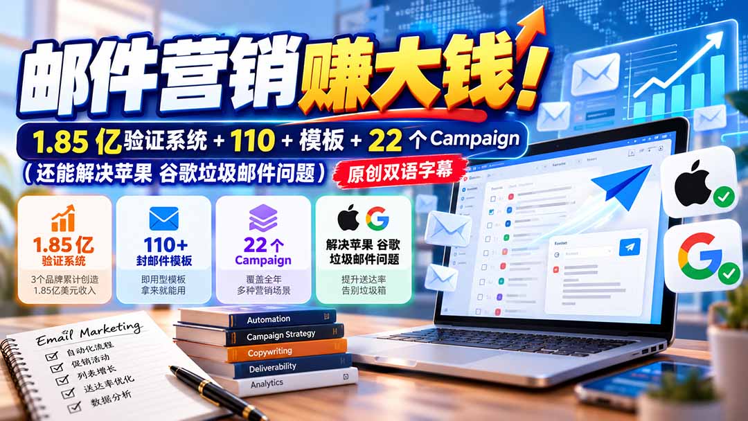 邮件营销赚大钱！1.85亿验证系统+110+模板+22个Campaign(还能解决苹果 谷歌垃圾邮件问题-985网创