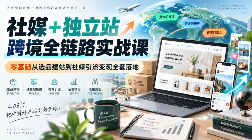 社媒+独立站跨境全链路实战课｜零基础从选品建站到社媒引流变现全套落地-985网创