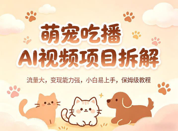 萌宠吃播AI视频项目拆解，流量大，变现能力强，小白易上手，保姆级教程-985网创