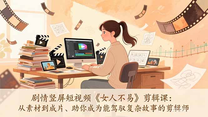 剧情竖屏短视频《女人不易》剪辑课：从素材到成片、助你成为能驾驭复杂故事的剪辑师-985网创