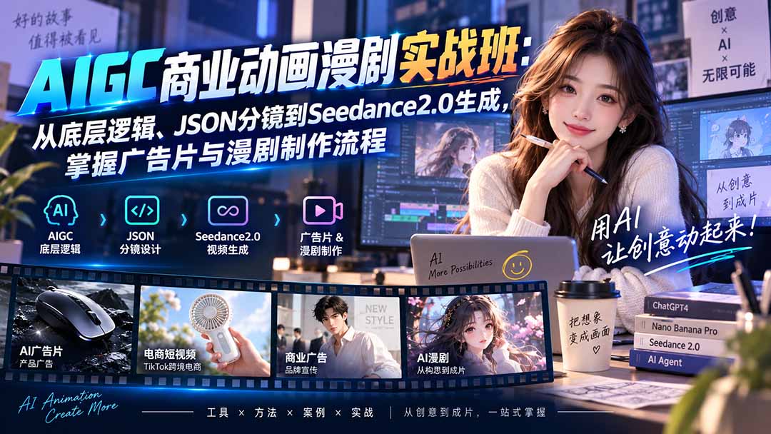 AIGC商业动画漫剧实战班-更新：从底层逻辑、JSON分镜到Seedance2.0生成，掌握广告片与漫剧制作流程-985网创