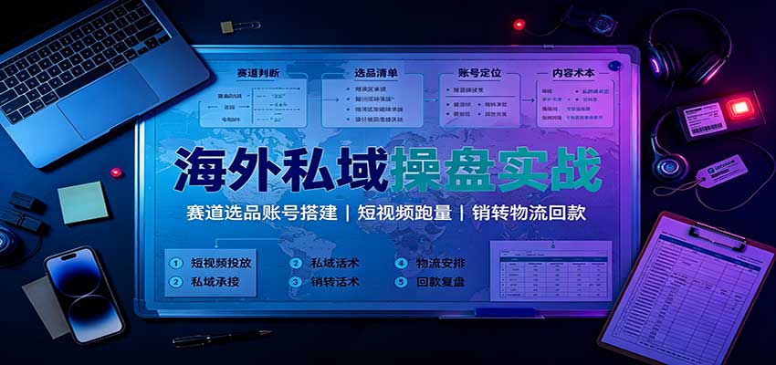 海外私域操盘实战：赛道选品账号搭建，短视频跑量，销转物流回款-985网创