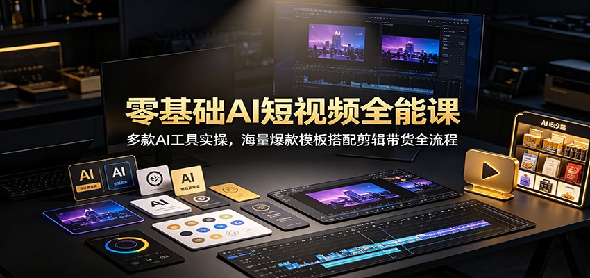 零基础AI短视频全能课：多款AI工具实操，海量爆款模板搭配剪辑带货全流程-985网创