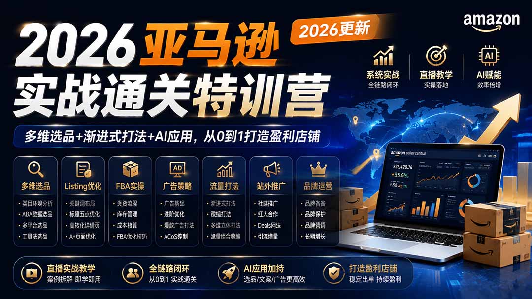 2026亚马逊实战通关特训营-更新1017，多维选品+渐进式打法+AI应用，从0到1打造盈利店铺-985网创