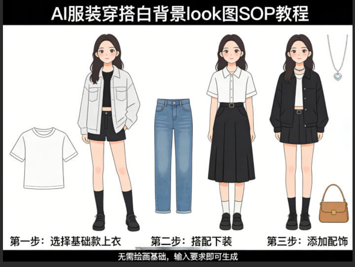 AI服装穿搭白背景look图SOP教程，不用会画画，提几句具体要求，AI就能还你一个奇迹-985网创
