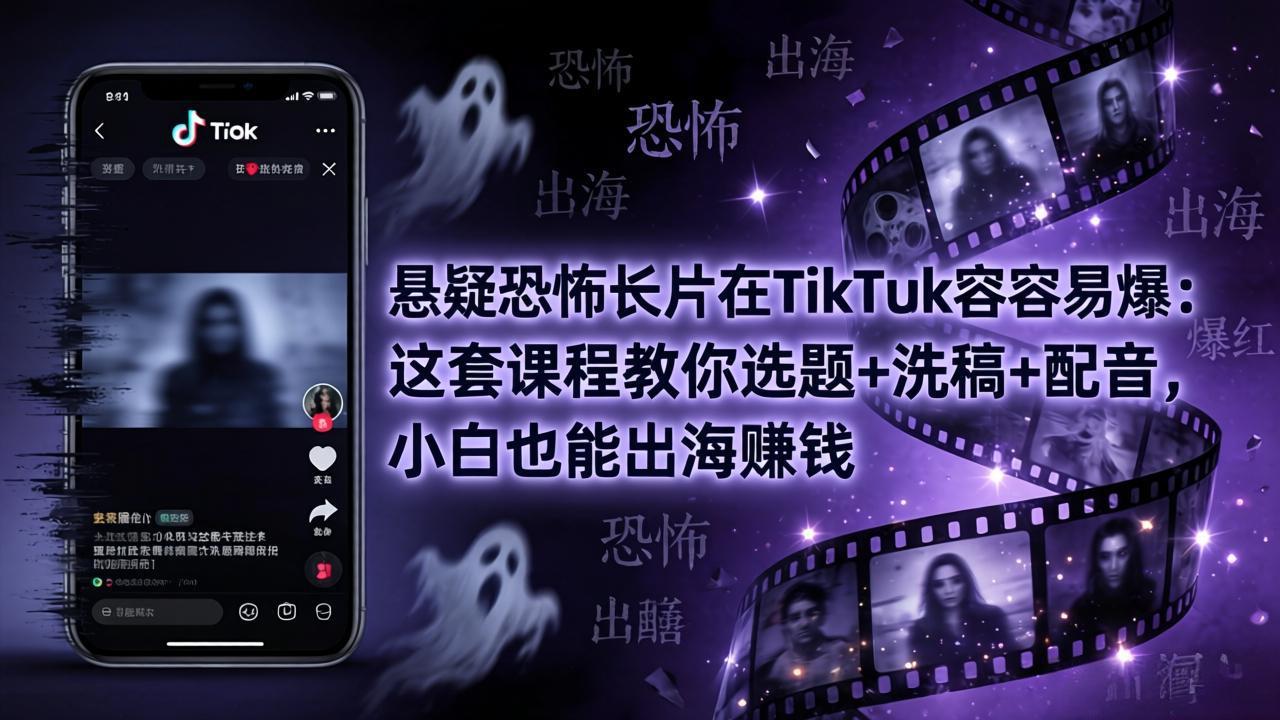 悬疑恐怖长片在TikTok最容易爆：这套课程教你选题+洗稿+配音，小白也能出海赚钱-985网创