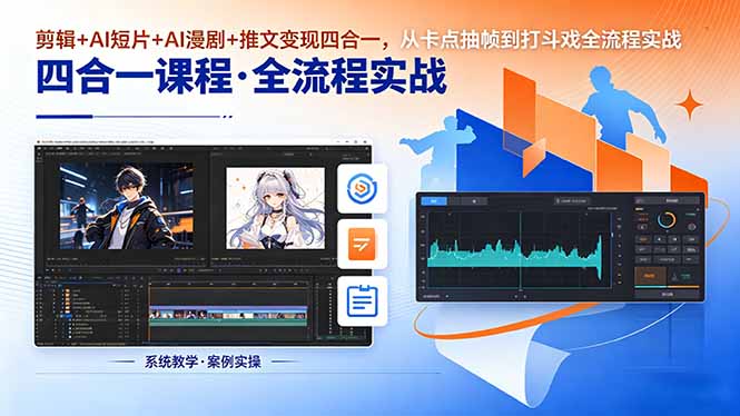 剪辑+AI短片+AI漫剧+推文变现四合一，从卡点抽帧到打斗戏全流程实战-985网创