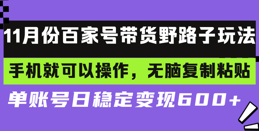 百家号带货野路子玩法 手机就可以操作，无脑复制粘贴 单账号日稳定变现...-985网创