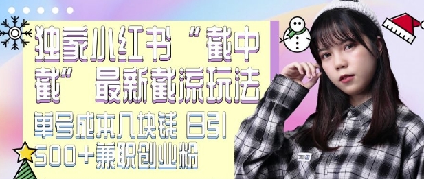 最新小红书截流玩法 独家截中截 单号成本几块钱 日引500+CY粉JZ粉-985网创