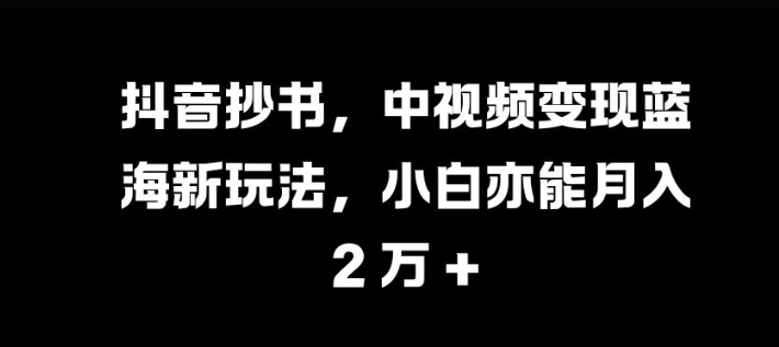 抖音抄书，中视频变现蓝海新玩法，小白亦能月入 过W【揭秘】-985网创