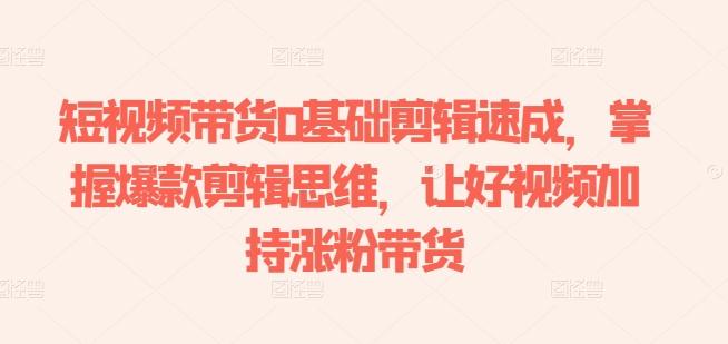 短视频带货0基础剪辑速成，掌握爆款剪辑思维，让好视频加持涨粉带货-985网创