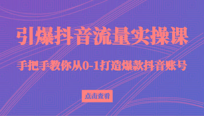 引爆抖音流量实操课，手把手教你从0-1打造爆款抖音账号(27节课)-985网创