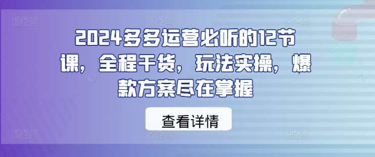 2024多多运营必听的12节课，全程干货，玩法实操，爆款方案尽在掌握-985网创