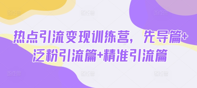 热点引流变现训练营，先导篇+泛粉引流篇+精准引流篇-985网创