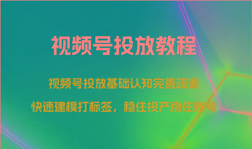 视频号投放教程-视频号投放基础认知完善疏通，快速建模打标签，稳住投产稳住账号-985网创