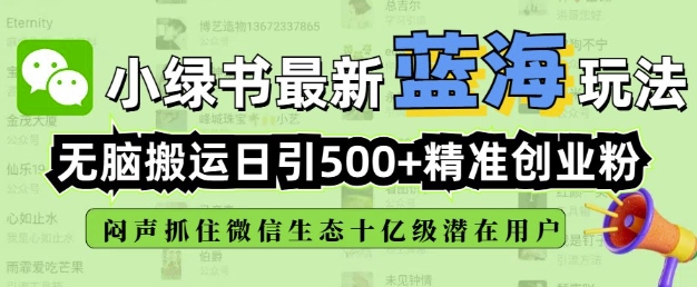 小绿书无脑搬运引流，全自动日引500精准创业粉，微信生态内又一个闷声发财的机会-985网创