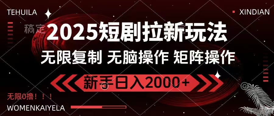 2025短剧拉新玩法，无需注册登录，无限0撸，无脑批量操作日入2000+-985网创