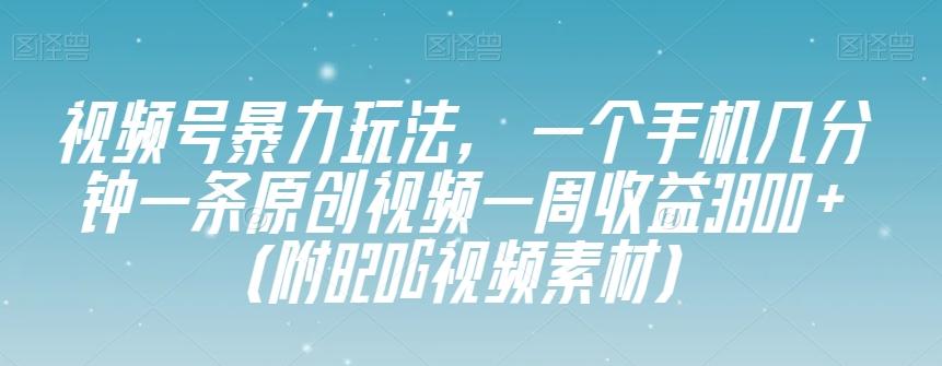 视频号暴力玩法，一个手机几分钟一条原创视频一周收益3800+（附820G视频素材）-985网创