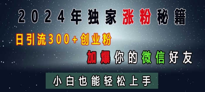 2024年独家涨粉秘籍，日引流300+创业粉，加爆你的微信好友，小白也能轻松上手-985网创