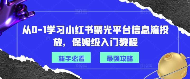 从0-1学习小红书聚光平台信息流投放，保姆级入门教程-985网创