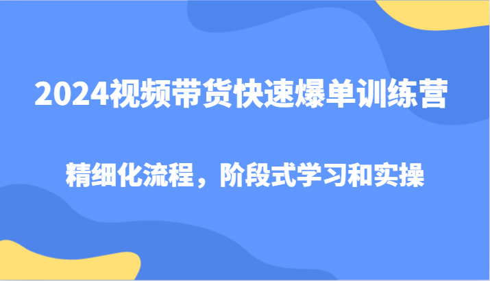 2024视频带货快速爆单训练营，精细化流程，阶段式学习和实操-985网创