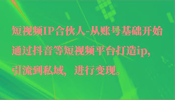 短视频IP合伙人-从账号基础开始通过抖音等短视频平台打造ip，引流到私域，进行变现。-985网创
