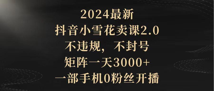 (9639期)2024最新抖音小雪花卖课2.0 不违规 不封号 矩阵一天3000+一部手机0粉丝开播-985网创