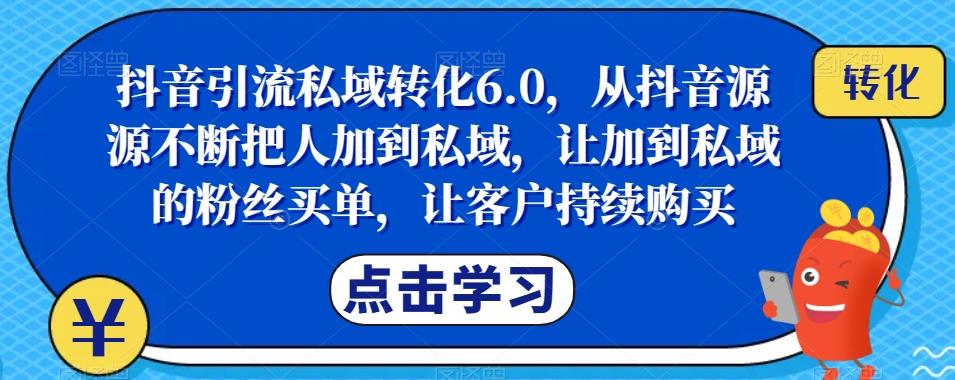抖音引流私域转化6.0，从抖音源源不断把人加到私域，让加到私域的粉丝买单，让客户持续购买-985网创