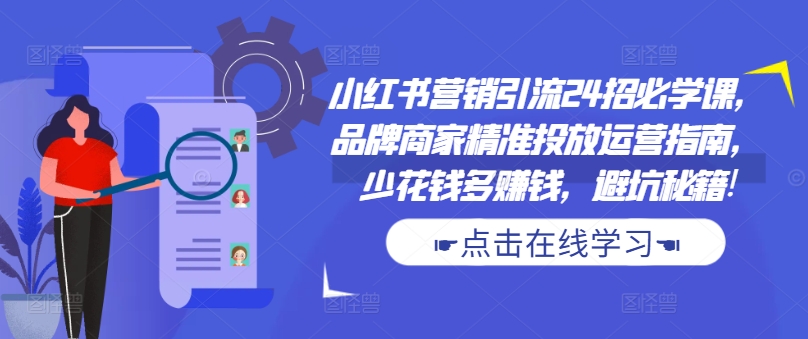 小红书营销引流24招必学课，品牌商家精准投放运营指南，少花钱多赚钱，避坑秘籍!-985网创