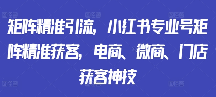 矩阵精准引流，小红书专业号矩阵精准获客，电商、微商、门店获客神技-985网创