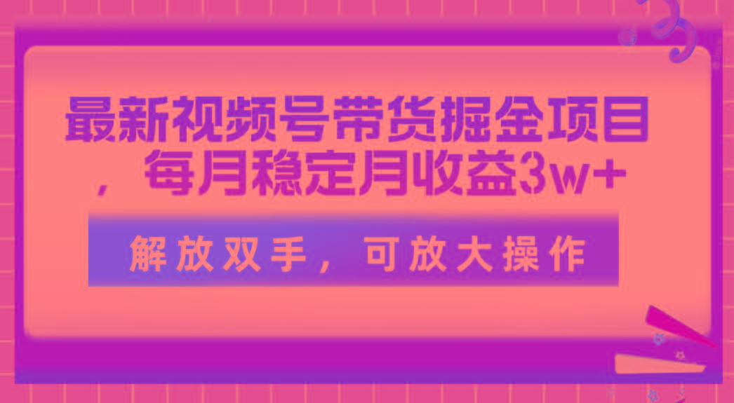最新视频号带货掘金项目，每月稳定月收益3w+，解放双手，可放大操作-985网创