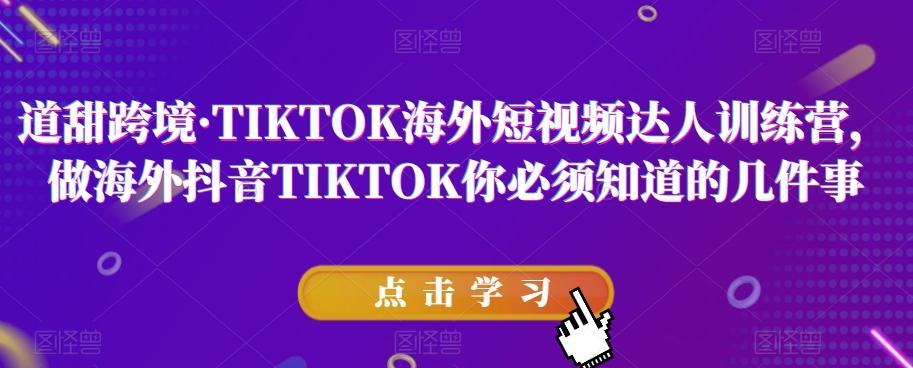 道甜跨境·TIKTOK海外短视频达人训练营，做海外抖音TIKTOK你必须知道的几件事-985网创