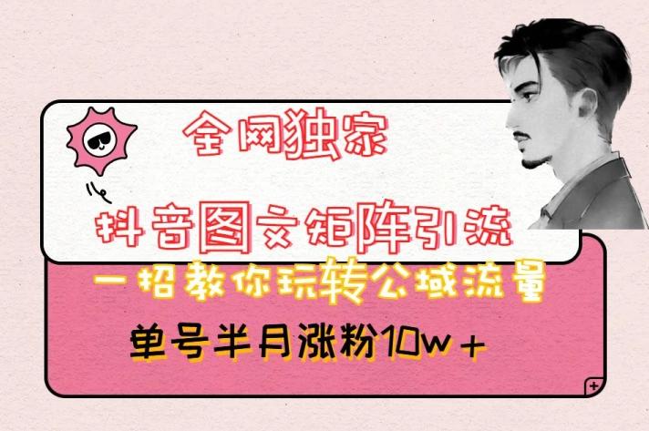 全网独家抖音图文矩阵引流，一招教你玩转公域流量，单号半月涨粉10w+【揭秘】-985网创