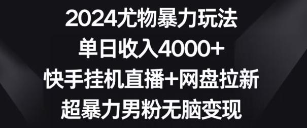 2024尤物暴力玩法，单日收入4000+，快手挂机直播+网盘拉新，超暴力男粉无脑变现【揭秘】-985网创