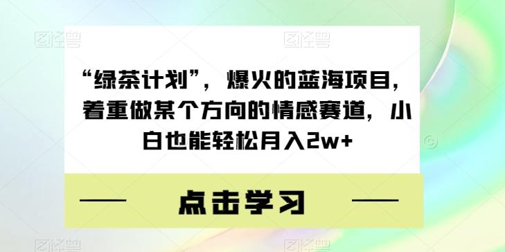 “绿茶计划”，爆火的蓝海项目，着重做某个方向的情感赛道，小白也能轻松月入2w+【揭秘】-985网创