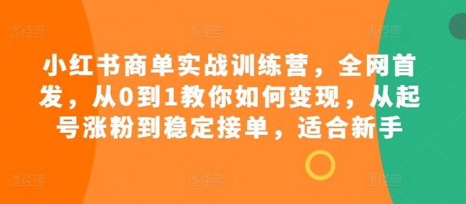 小红书商单实战训练营，全网首发，从0到1教你如何变现，从起号涨粉到稳定接单，适合新手-985网创