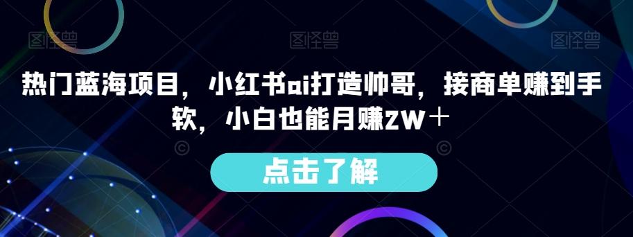 热门蓝海项目，小红书ai打造帅哥，接商单赚到手软，小白也能月赚2W＋-985网创