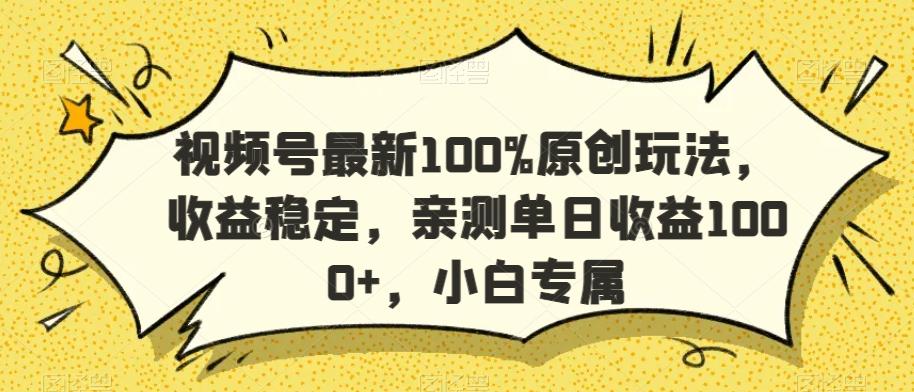 视频号最新100%原创玩法，收益稳定，亲测单日收益1000+，小白专属【揭秘】-985网创