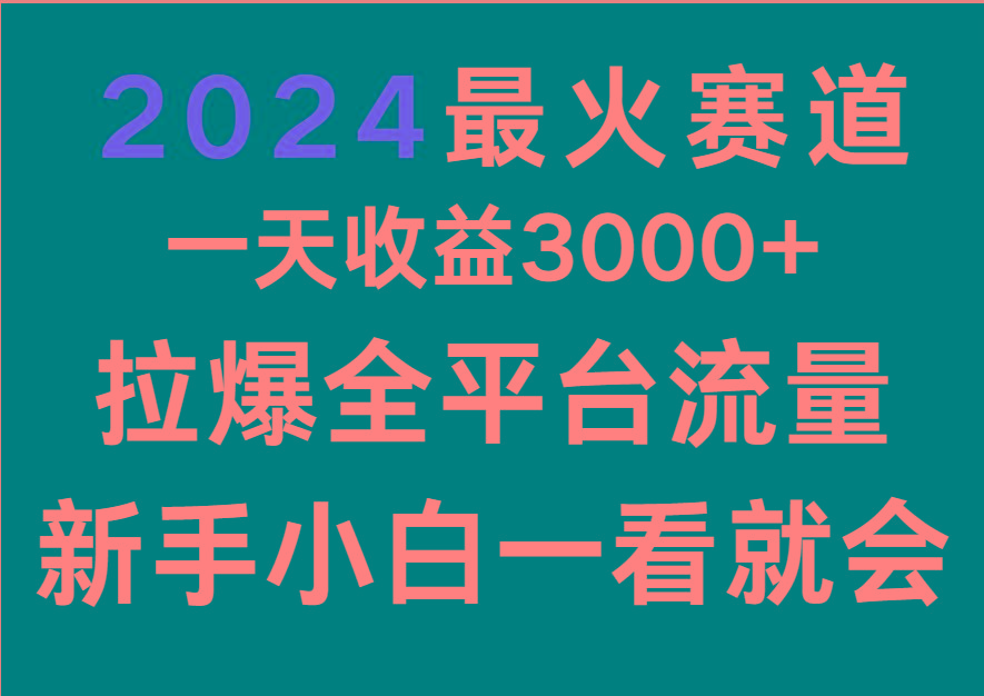 2024最火赛道，一天收一3000+.拉爆全平台流量，新手小白一看就会-985网创