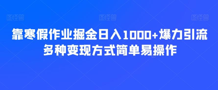 靠寒假作业掘金日入1000+爆力引流多种变现方式简单易操作-985网创