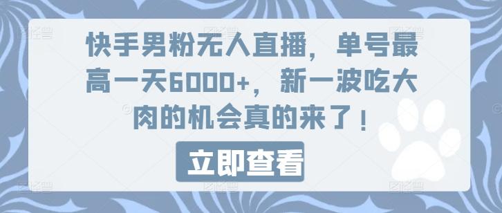 快手男粉无人直播，单号最高一天6000+，新一波吃大肉的机会真的来了-985网创