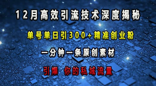 最新高效引流技术深度揭秘 ，单号单日引300+精准创业粉，一分钟一条原创素材，引爆你的私域流量-985网创