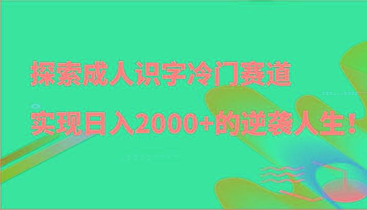 探索成人识字冷门赛道，实现日入2000+的逆袭人生！-985网创