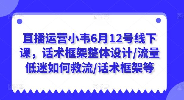 直播运营小韦6月12号线下课，话术框架整体设计/流量低迷如何救流/话术框架等-985网创