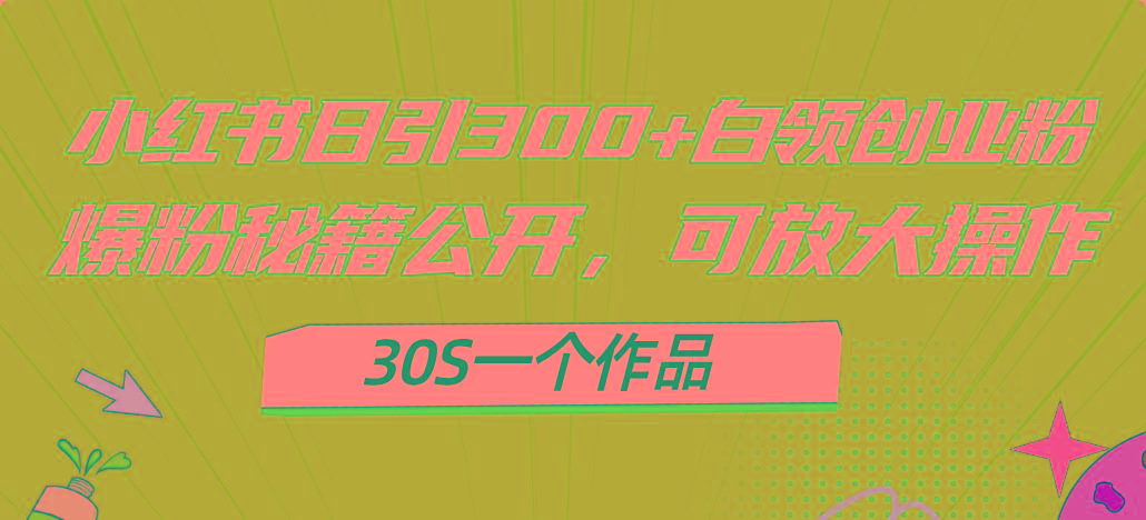 小红书日引300+高质白领创业粉，可放大操作，爆粉秘籍！30s一个作品-985网创