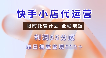快手小店代运营，限时托管计划，收益55分，单日稳定变现多张【揭秘】-985网创
