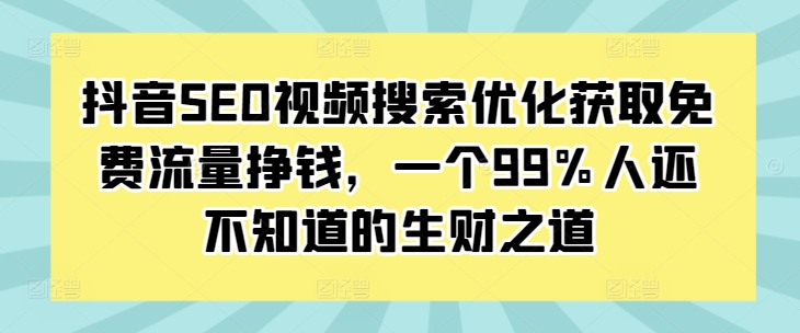 抖音SEO视频搜索优化获取免费流量挣钱，一个99%人还不知道的生财之道-985网创