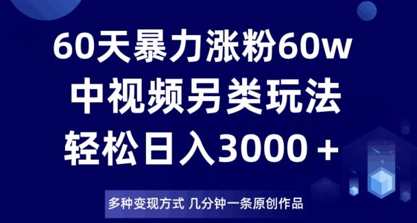 60天暴力涨粉60W，中视频另类玩法，日入3000＋，几分钟一条原创作品多种变现方式-985网创