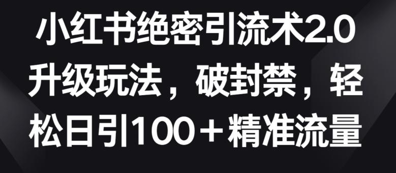 小红书绝密引流术2.0升级玩法，破封禁，轻松日引100+精准流量【揭秘】-985网创